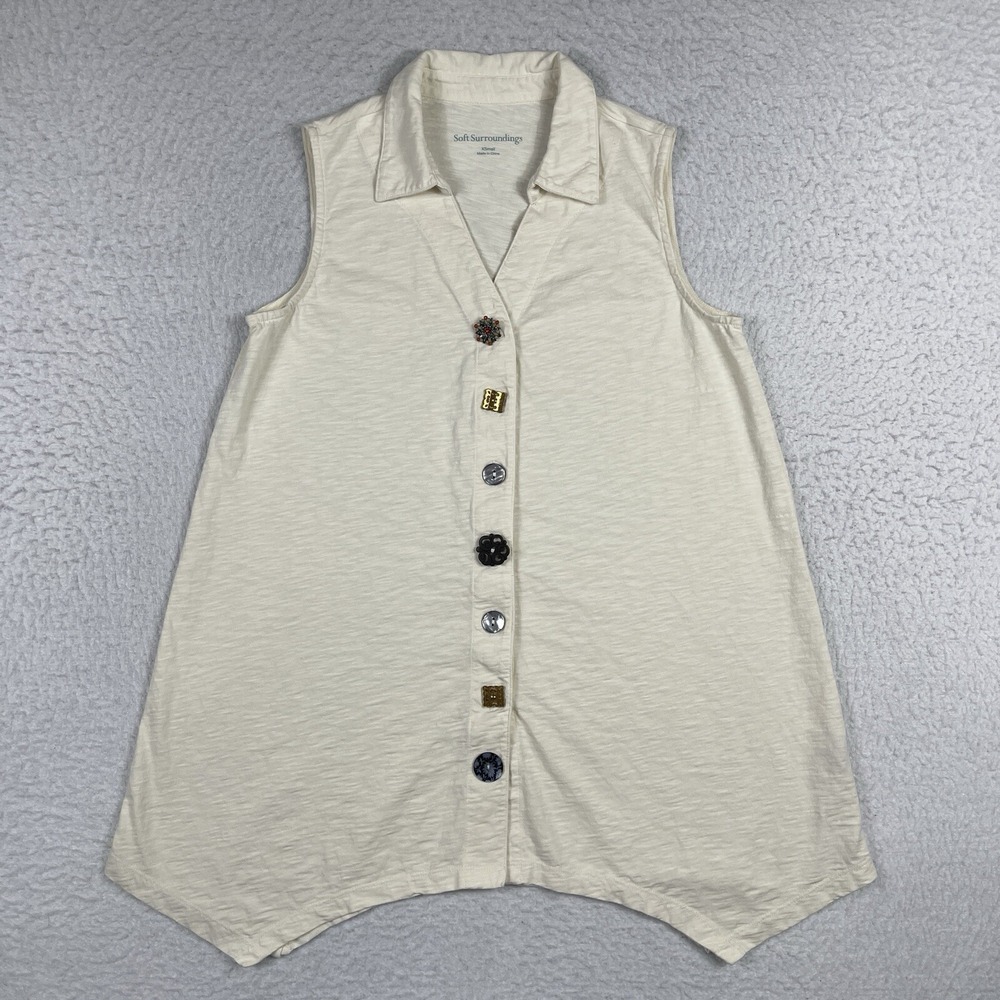 Soft Surrondings Shirt Womens XS Beige Danielle Buttons Tank Lagenlook Artsy